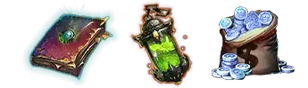Right Fire Dragon Flames: Magic Book, Elixir, Silver Coin.